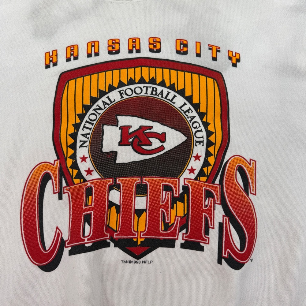 Vintage 1993 Kansas City Chiefs Tultex Sweatshirt White XL NFL Graphic Crewneck - Picture 2 of 9